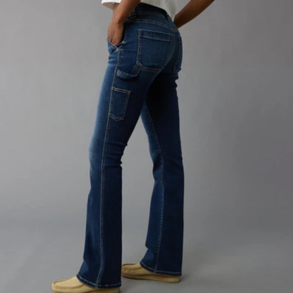 American Eagle Women’s Kick Boot Carpenter Denim Jeans Dark Wash Size 12 Long - Picture 1 of 10